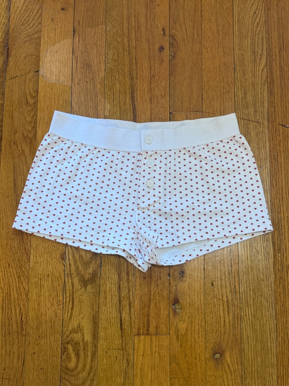 Brandy Mellville White Cotton Boyshorts with Red Heart Print